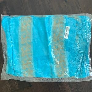 PASHMINA SILK SCARF BLUE GOLD THREAD EMBROIDERED